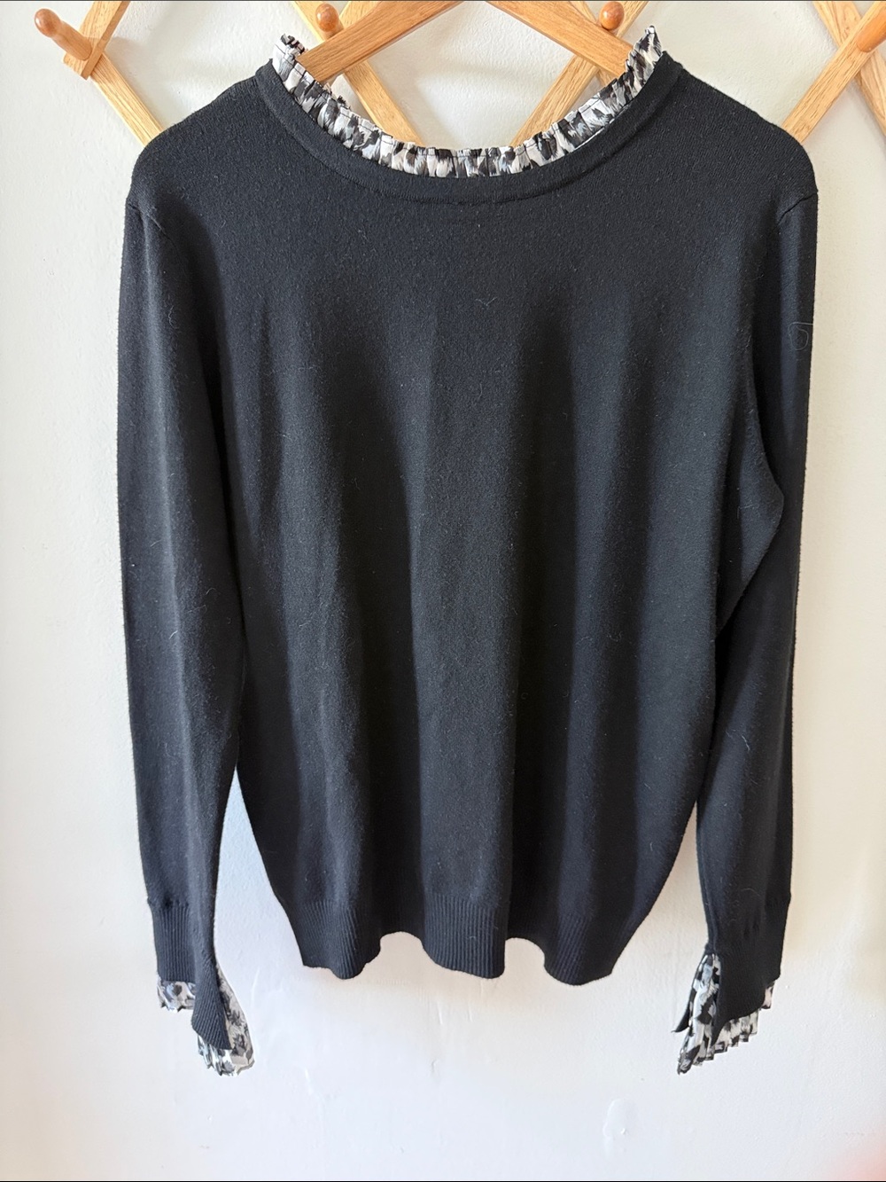 Vila Milano Black Wool Blend Ruffle Sweater Dark Academia Est Size L